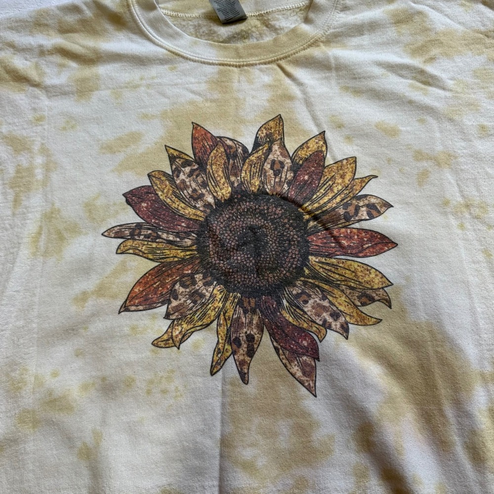 Gildan Heavy‎ Blend Yellow Tie Dye Sunflower Print Sweatshirt 3XL Womens - Picture 2 of 10